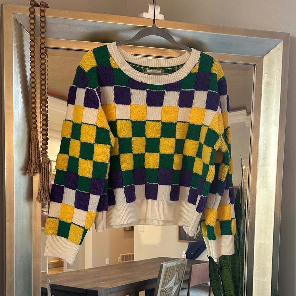 BiBi Vibrant Checkered Crew Neck Sweater - Picture 1 of 3